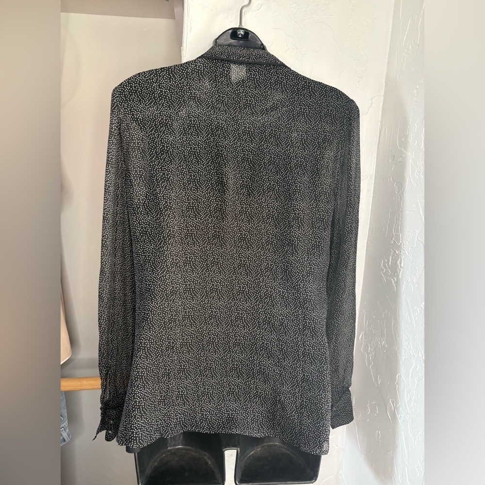 J. Crew Collection Silk secretary sheer black white micro polka dots sz 4 - Picture 7 of 9
